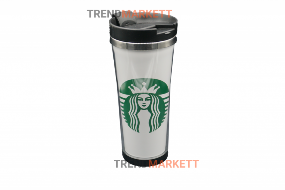Термо-кружка «Starbucks» пластмассовая белая